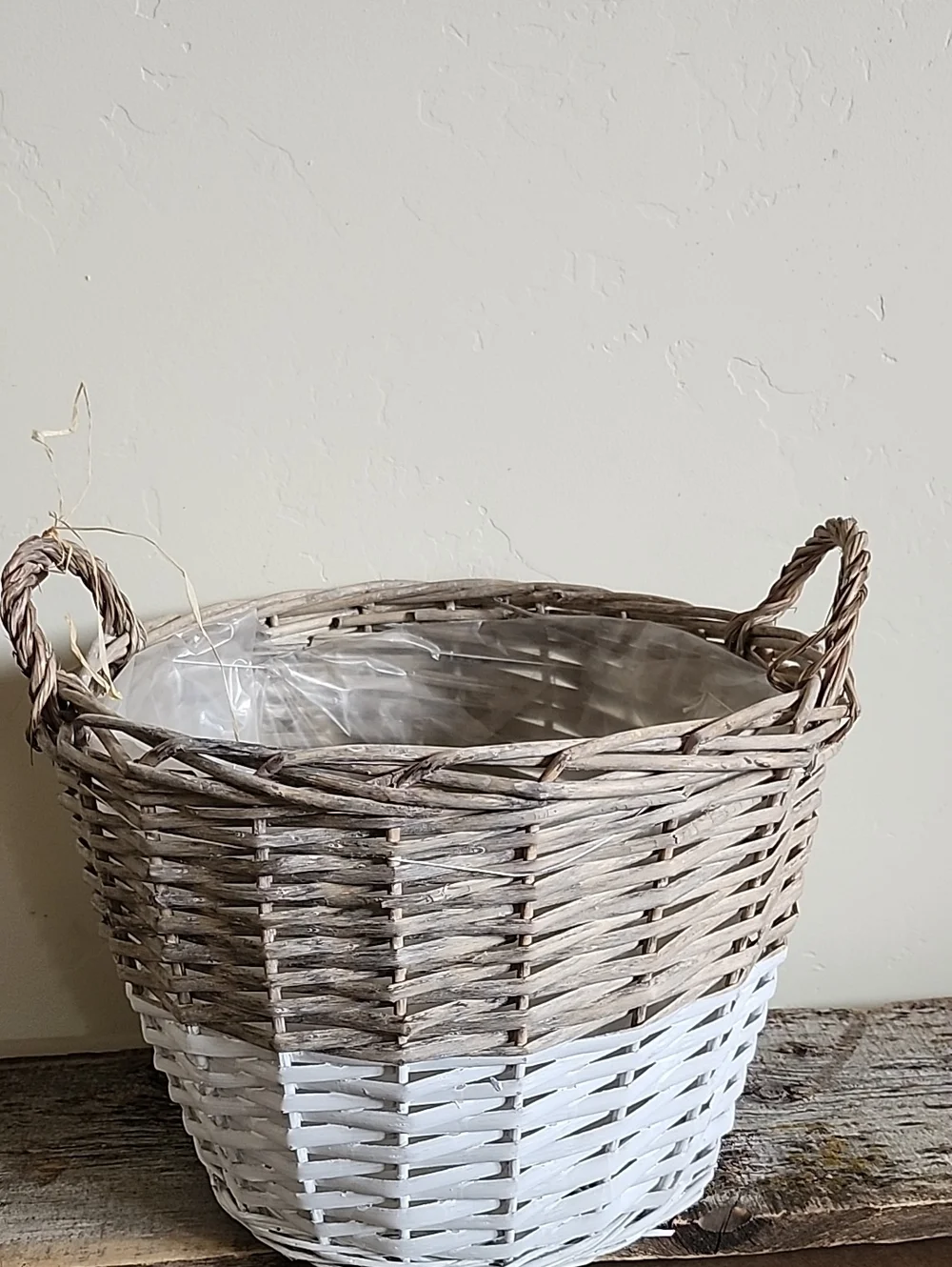 Woven Two-Tone Decorative Storage Basket - White and Natural